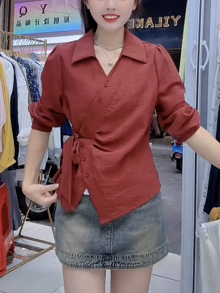 Ele Waist-Cinching Long Sve irt Women's Faionable Casual Sle irt V-Ne Open Cardigan Breathable Comfortable