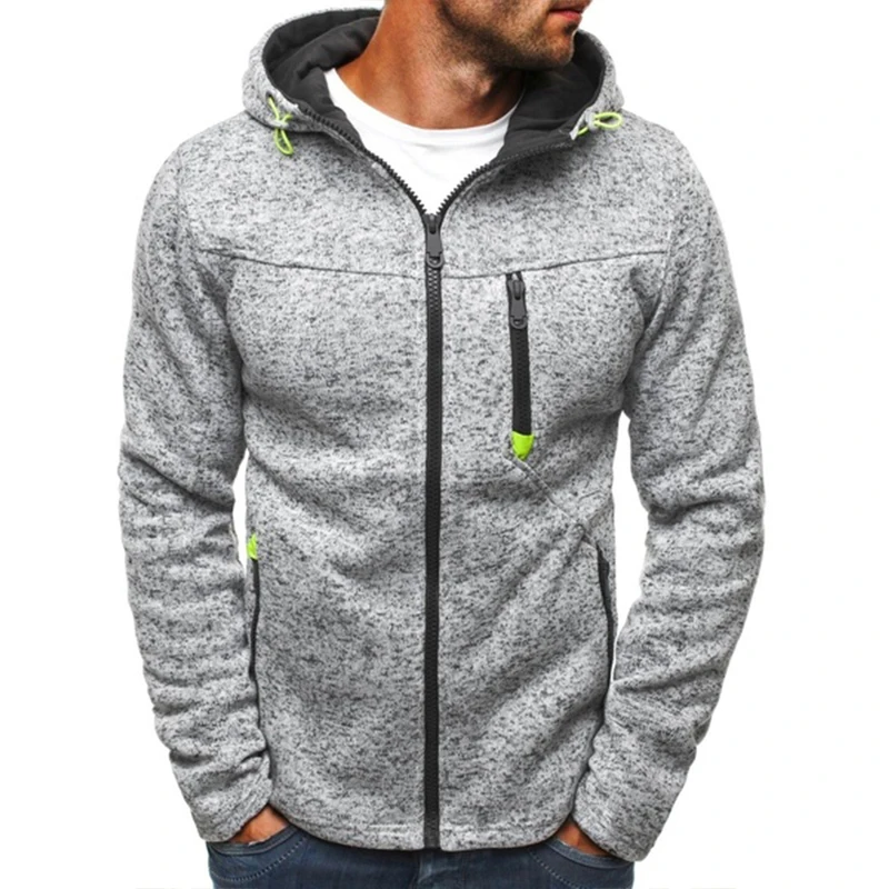 Men's Hoodie with Side Zipper Pockets Thin Wool Solid Color Casual Outdoor Hooded Tracksuit Long Sleeves Slim Hooded Jacket