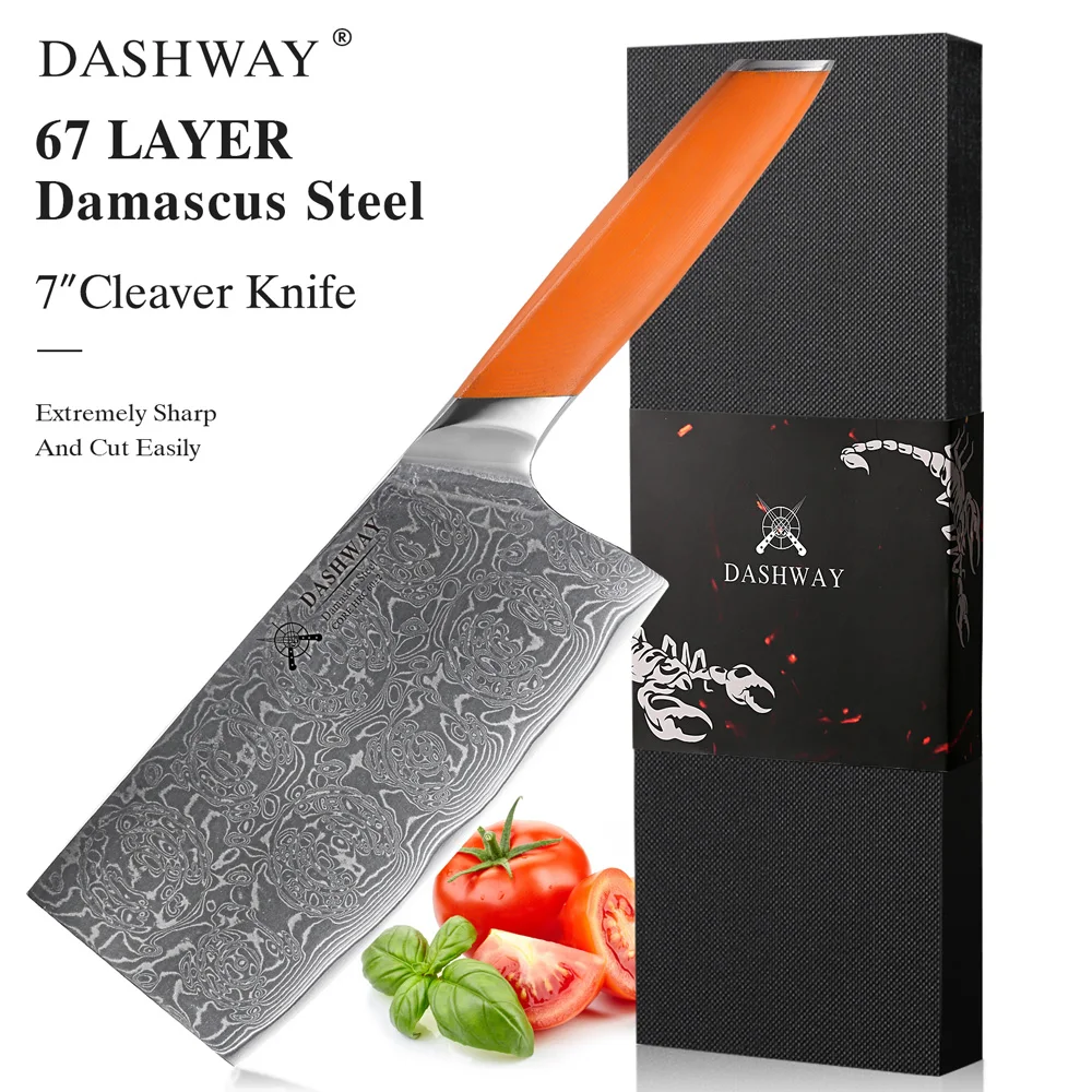 

DASHWAY 7" Cleaver Knife High Quality Damascus Steel Kitchen Knife Sharp Chopper Slicing China Vegetable Professional Chef Knife