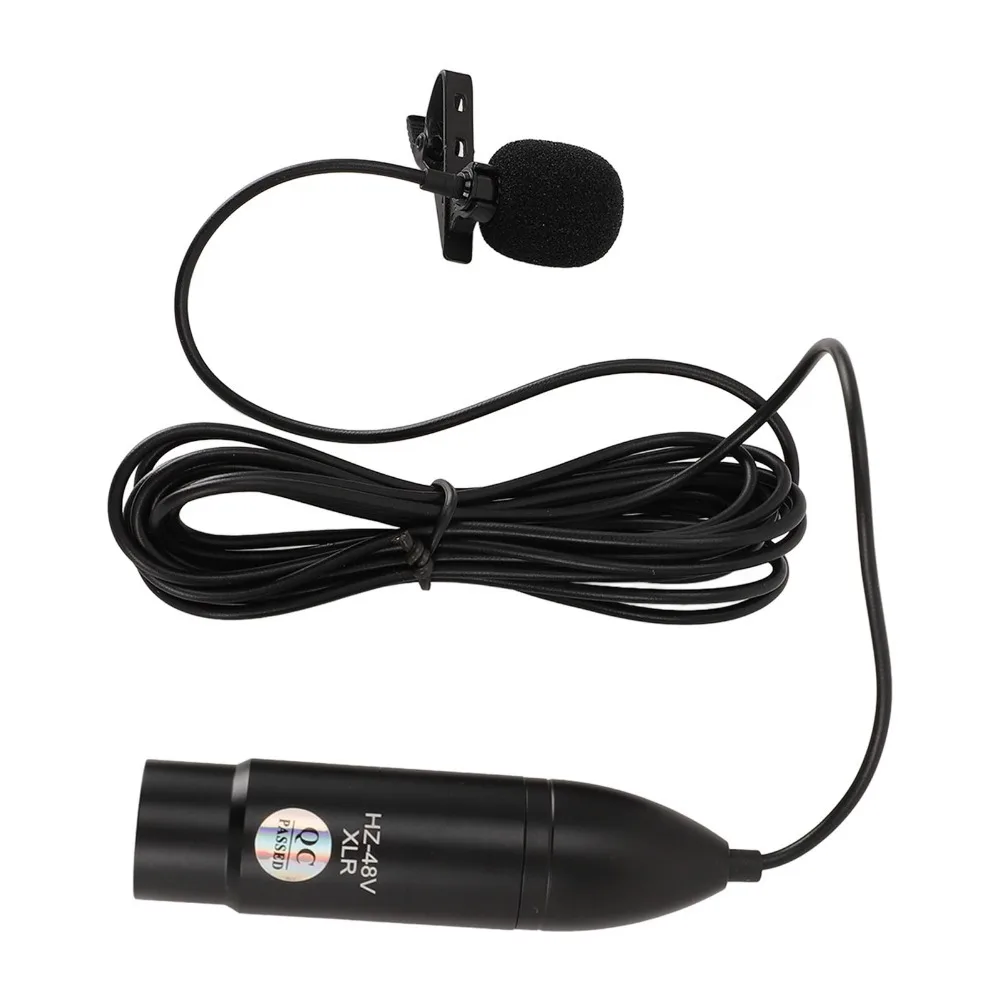 Portable 48V Phantom Power Lavalier Microphone Noise Reduction Clip On XLR Lavalier Mic 3 Pin XLR Mono Live Broadcast