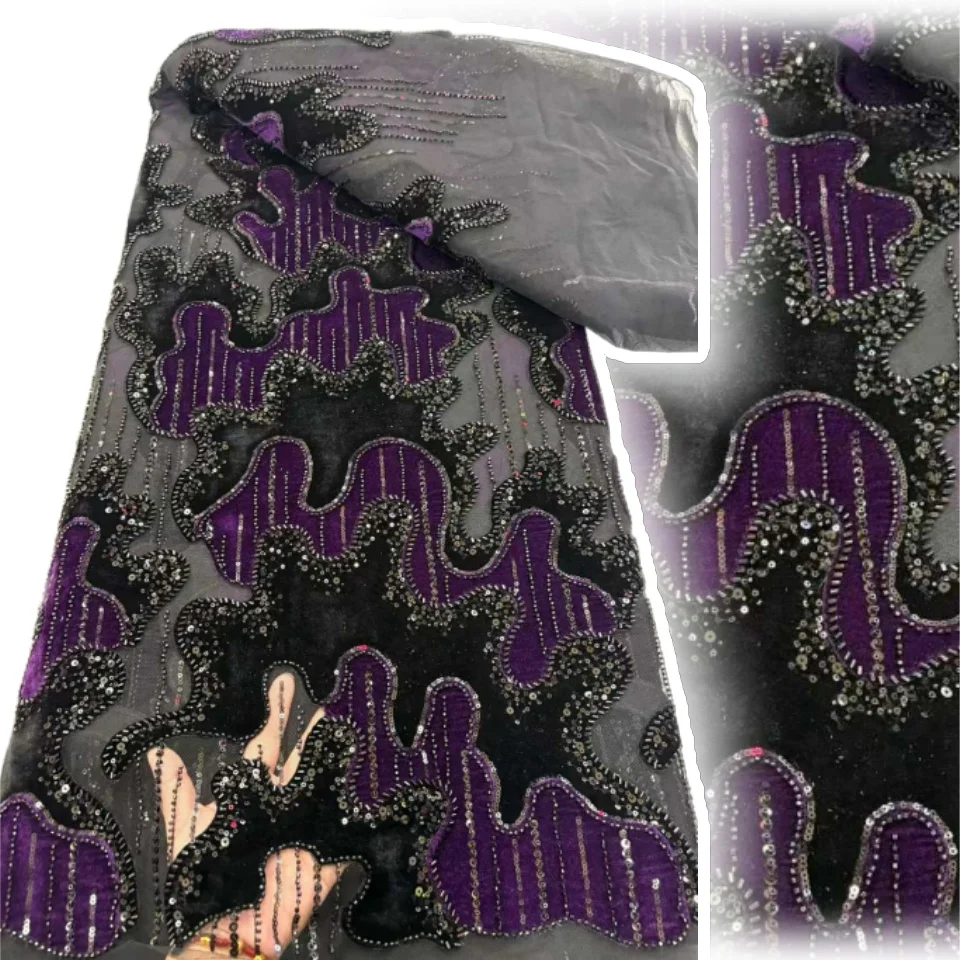 

5 ярдов нигерийской бархатной кружевной ткани, африканская кружевная ткань, 2025 г., высококачественный кружевной материал, вышитый французский швейный материал TP1573