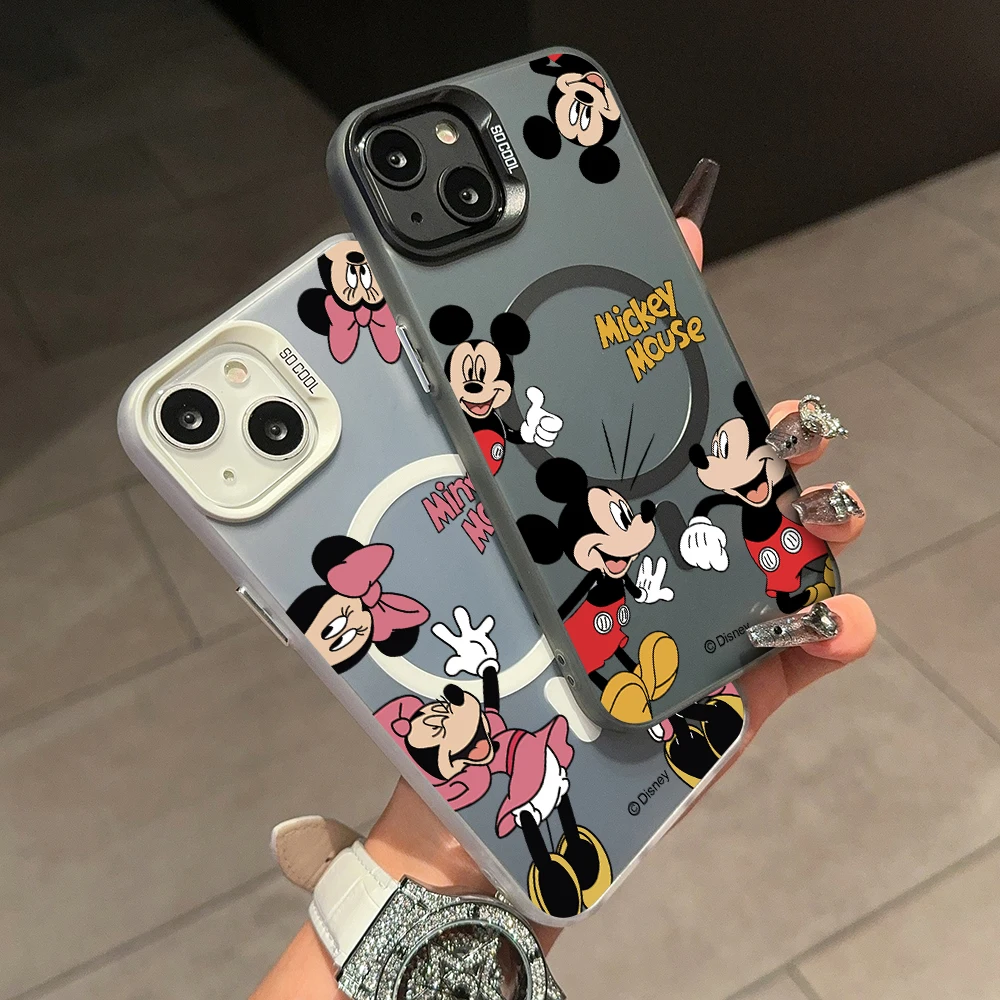 Disneys cute Mickeys Minnies couple Magsafe Magnetic Case for iPhone 11 12 13 14 15 16 Pro Max Plus Soft Silver Plated Anti Fall