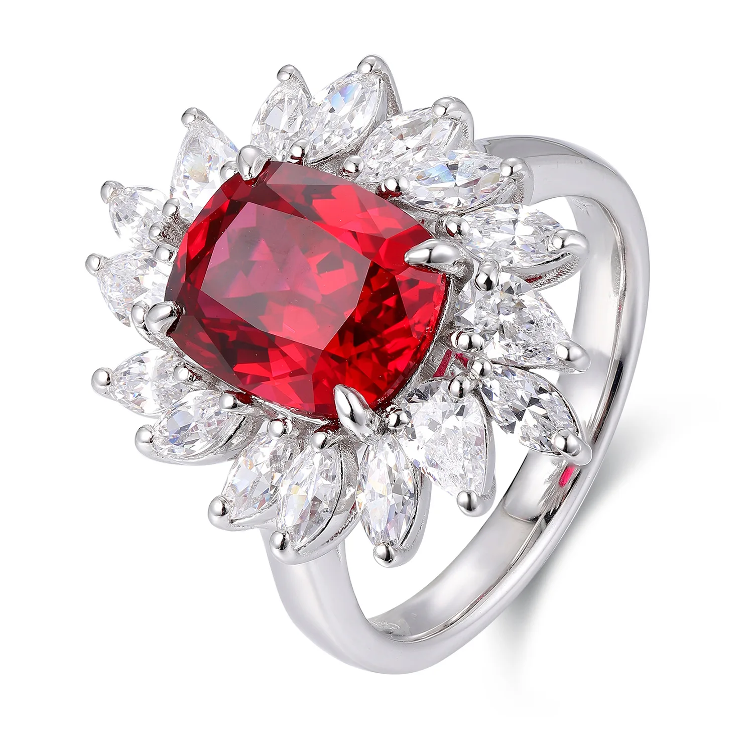 MuShan Brand Jewelry 925 Sterling Silver Ring Lab Grown Ruby Cushion Luxury Ring for Women 18K Gold Plated Anniversary Rings
