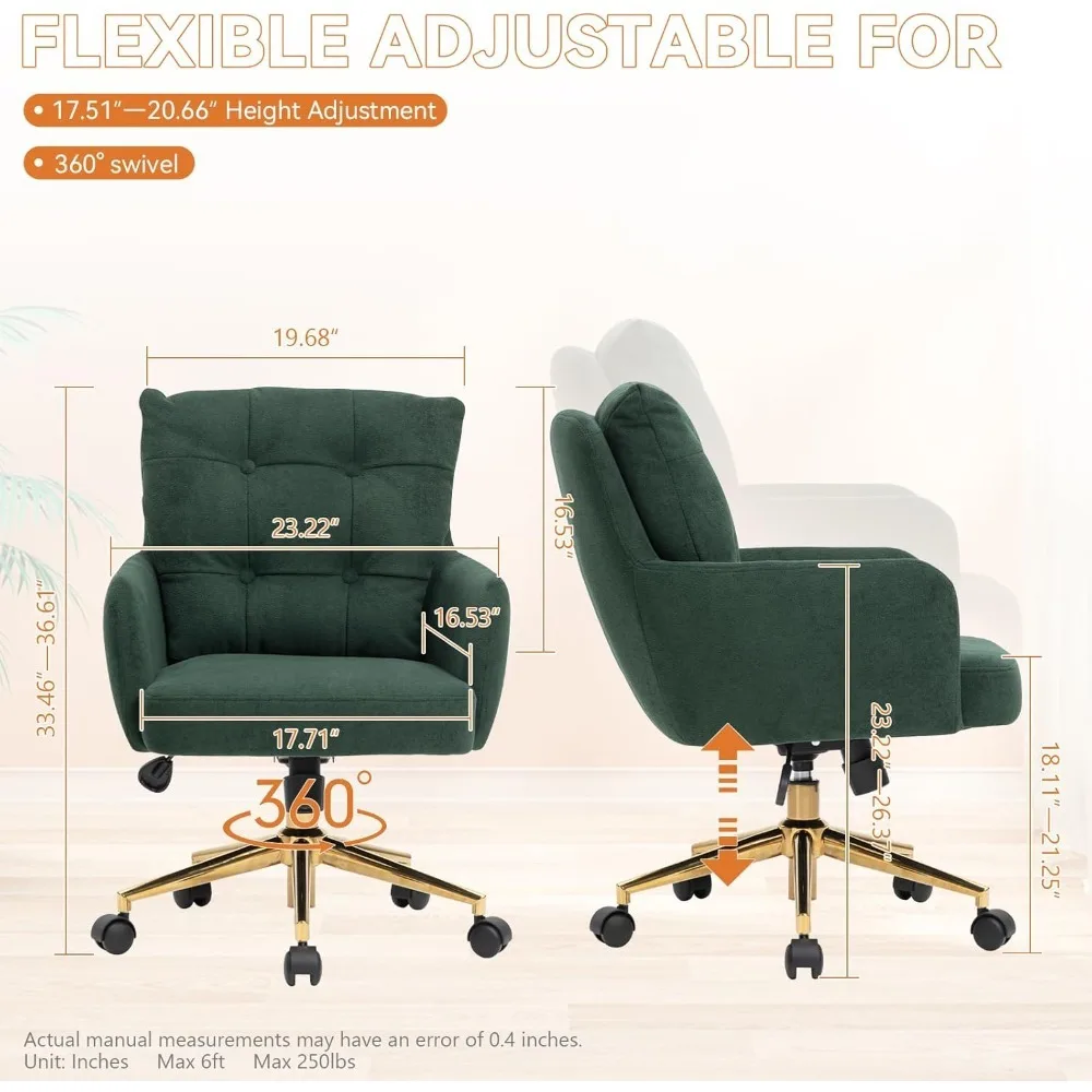 Plush Fabric Office Chair, Comfy Home Office Desk Chairs with Lumbar Support