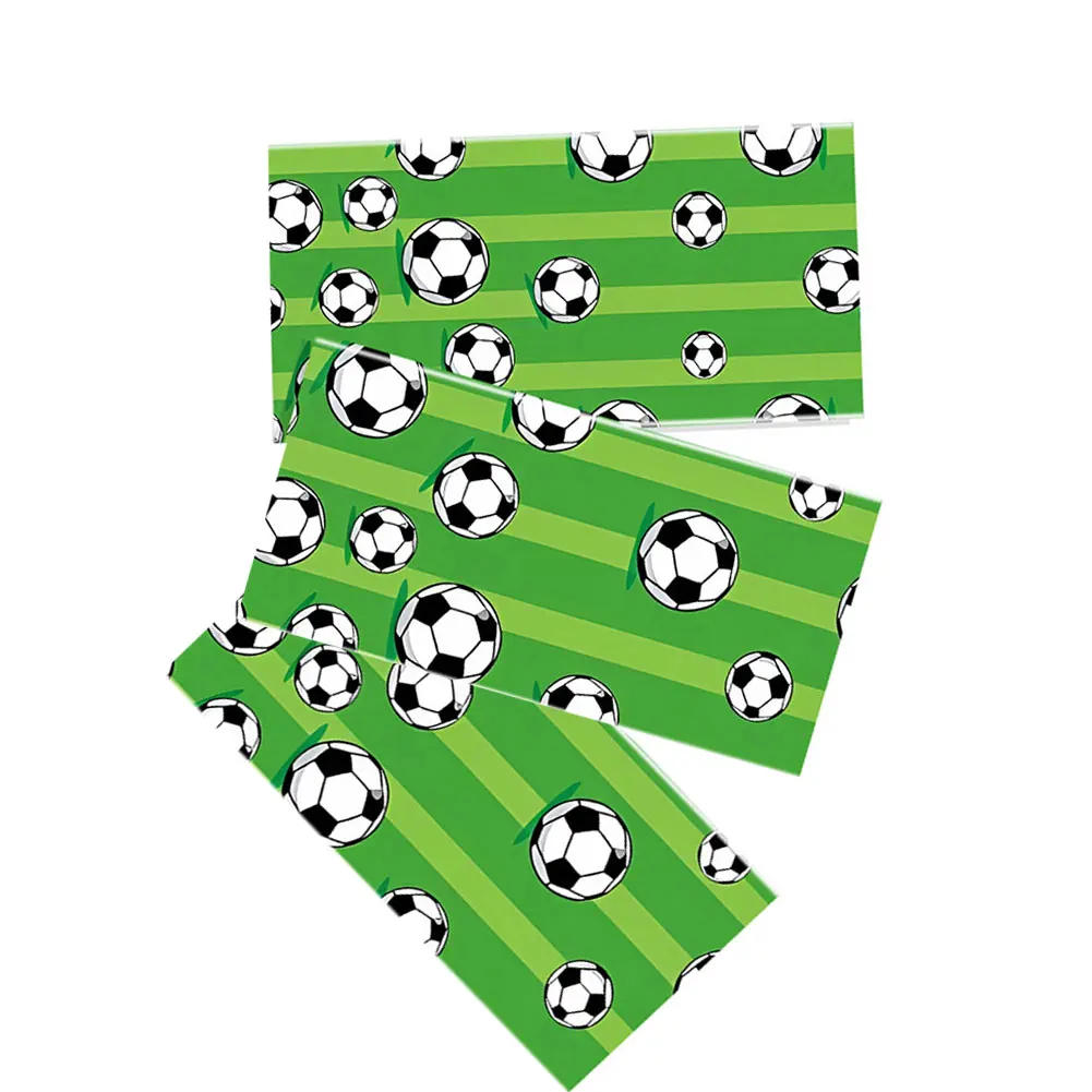 Football Motif Table Cover 137x274 cm for Birthday Events Green Black White Party Decoration Football Motif Table