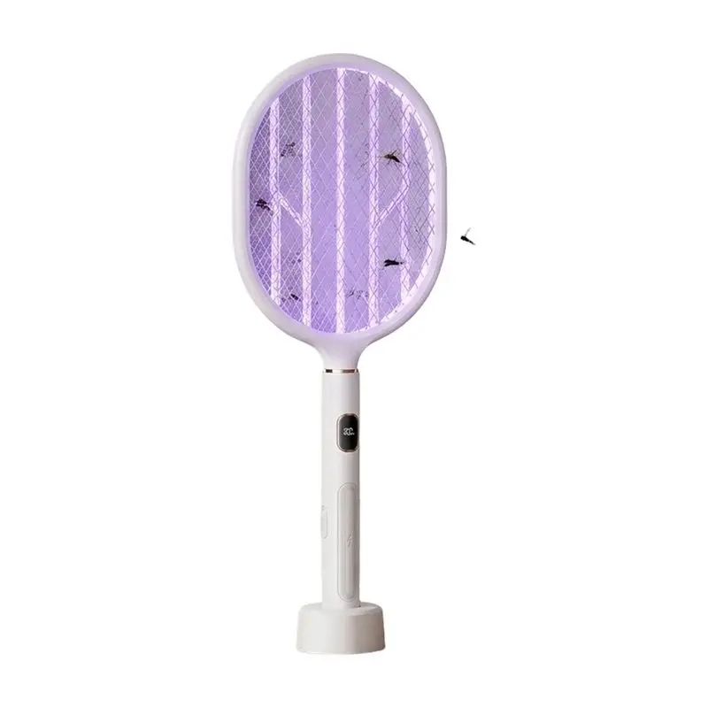 75STO-3-In-1 LED Smart Display Mosquito Zapper Conductive Electric Racket With 3-Layergrid Dualswitch&Mosquito Attractantbase