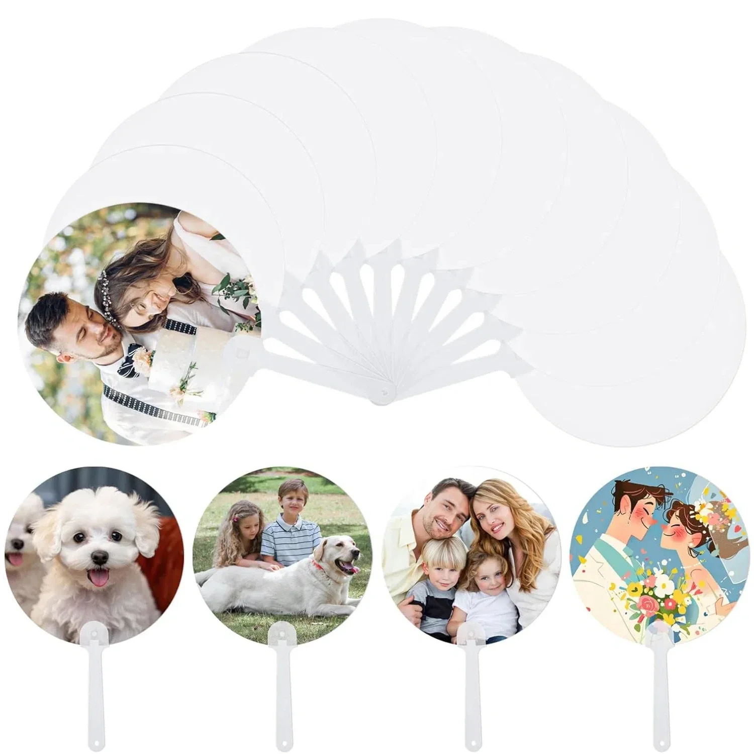 5pcs/10pcs Round Sublimation Blank Handheld Fans - Perfect for DIY Crafts, Home Decor, and Wedding Decorations