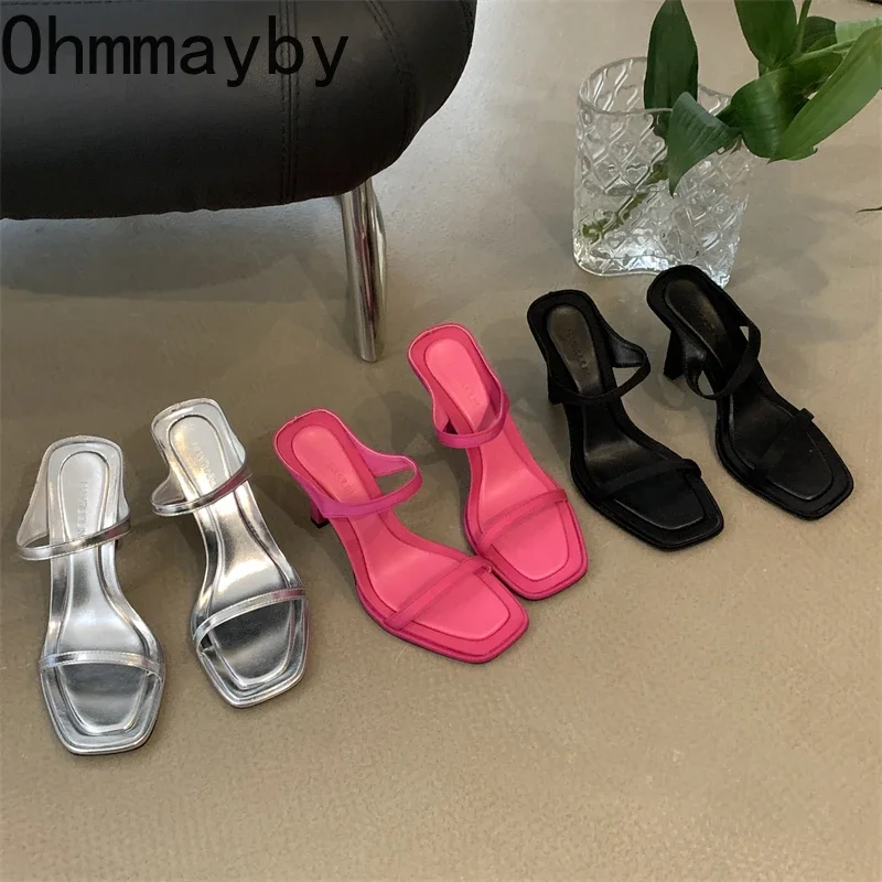 2024 Summer Street Style Woman Slippers Fashion Thin High Heels Party Stripper Shoes Ladies Elegant Open Toe Dress Sandalias