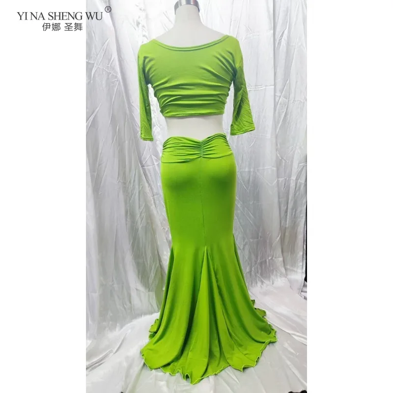 Traje de actuación de danza del vientre para mujer, traje de práctica Oriental, vestido de baile ajustado, suave para bailarinas femeninas, ropa de entrenamiento de escenario