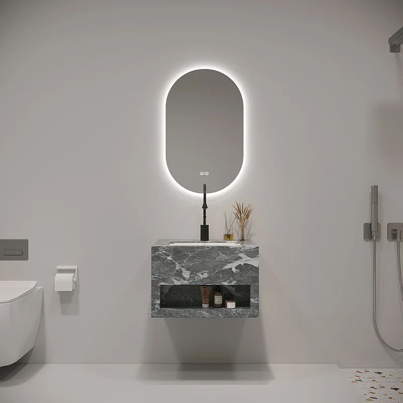 

Настенный шкаф для ванной комнаты из сланца с двойной раковиной, комбинированный, для дома, с мраморной столешницей