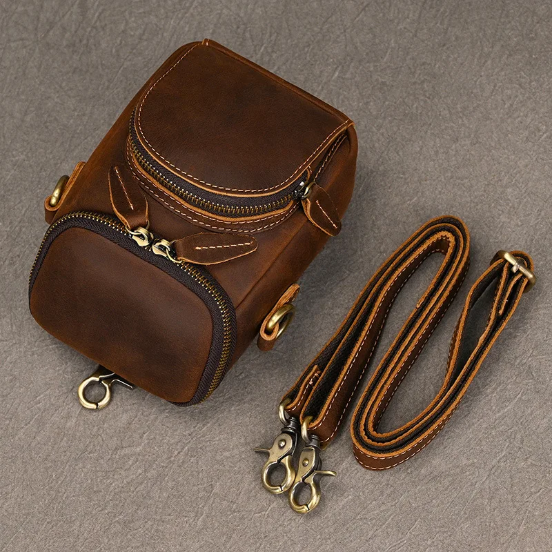 Petit sac en cuir véritable vintage pour homme, sac à bandoulière multifonctionnel, cuir de vachette, taille