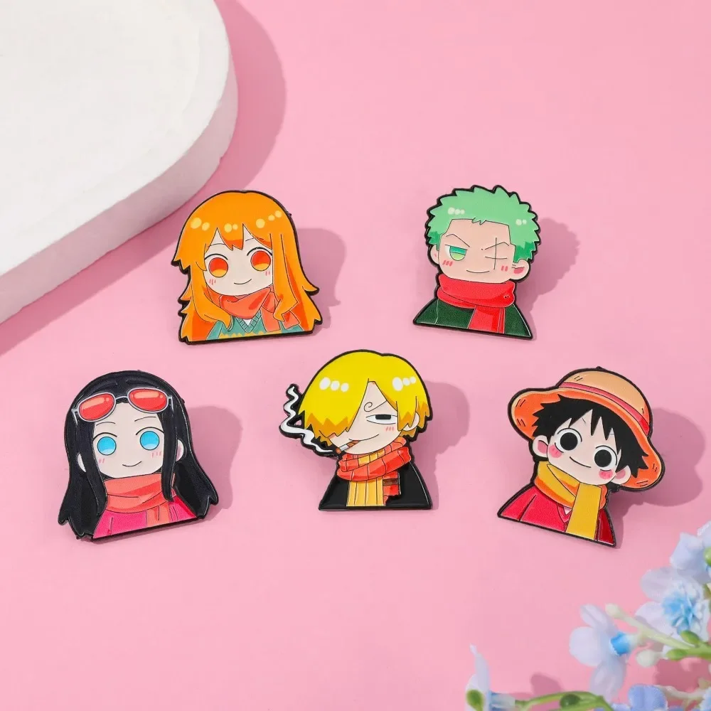 5 Pcs Cute Anime Cartoon Brooch Funny Nami Luffy Zoro Enamel Pin Metal Badge Jewelry Backpack Clothing Accessories Gift view 6