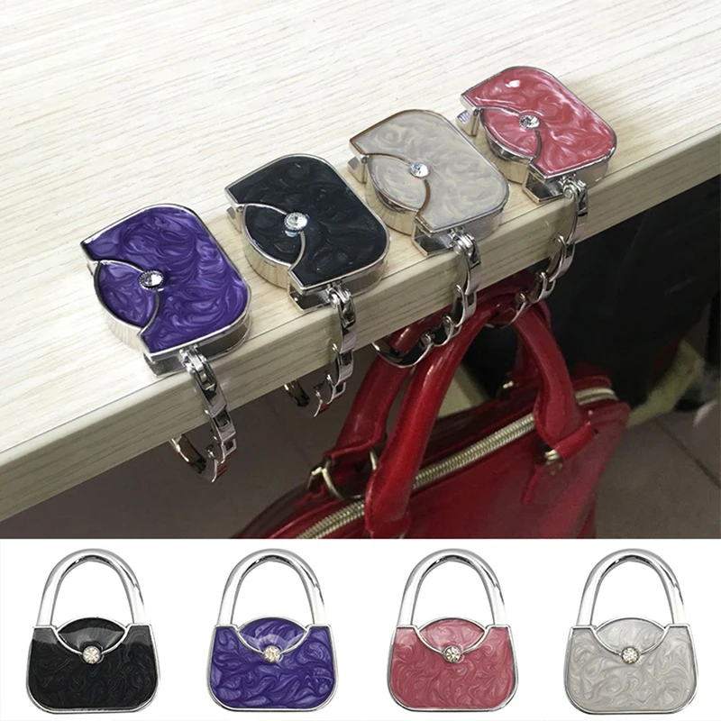 Foldable Purse Hooks Portable Folding Bag Hook Hanger Crystal Alloy Handbag Storage Rack Creative Desk Pouch Holder Home Decor