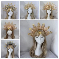 Gothic Sun Goddess Crown Tiaras Headpiece Virgin Mary Headwear Baroque Style Diy Crown Parts Fairy Goddess Hair Accessories