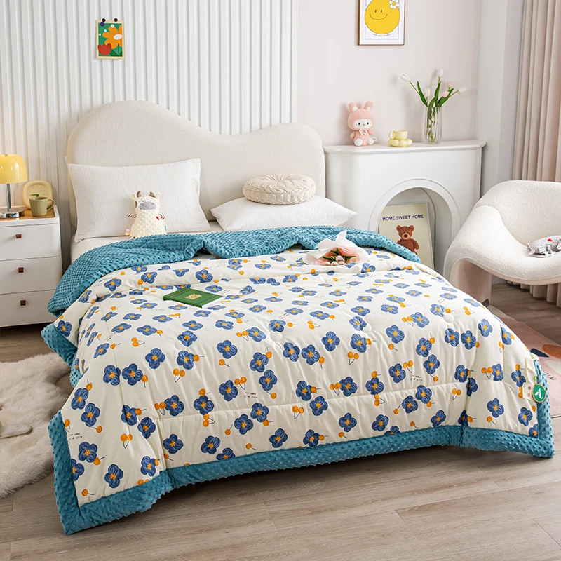 Couette florale botanique en velours doux et confortable pour filles et adolescents, couette florale bleue, décor de chambre, haricots chauds, 1 pièce