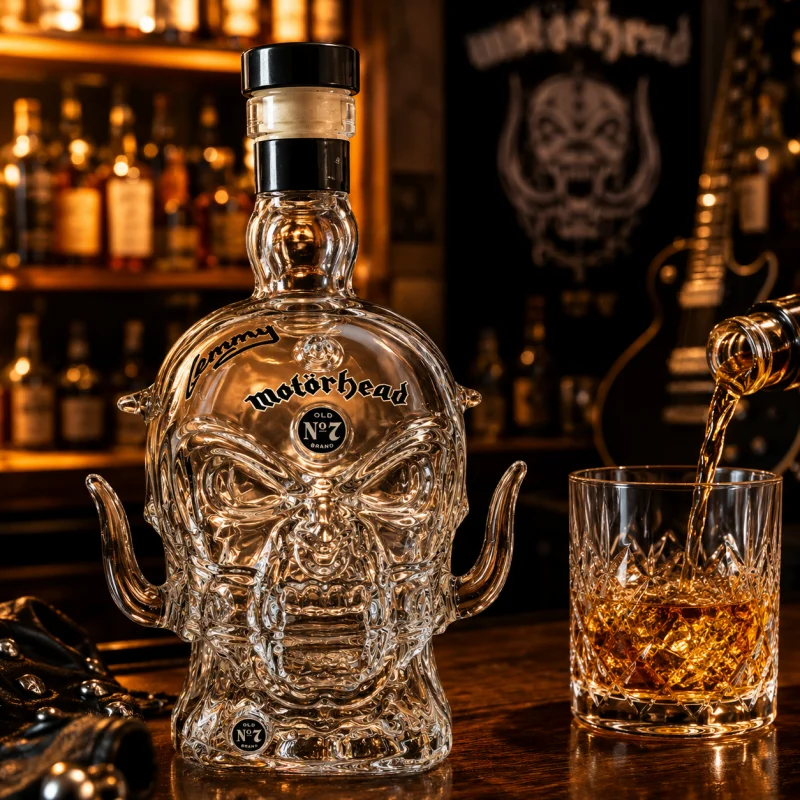Motörhead Band Totenkopf Glas-Dekanter Aufkleber Oberfläche Whiskey-Flasche Rock-Stil Bar Heim-Deko Sammlerstück Geschenk