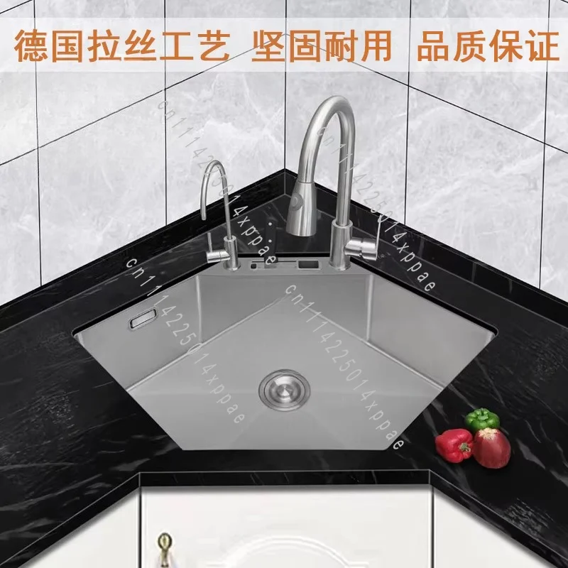 German Amr stainless steel handmade trough corner corner kitchen vegetable basin special-shaped hexagonal sink embedded under th