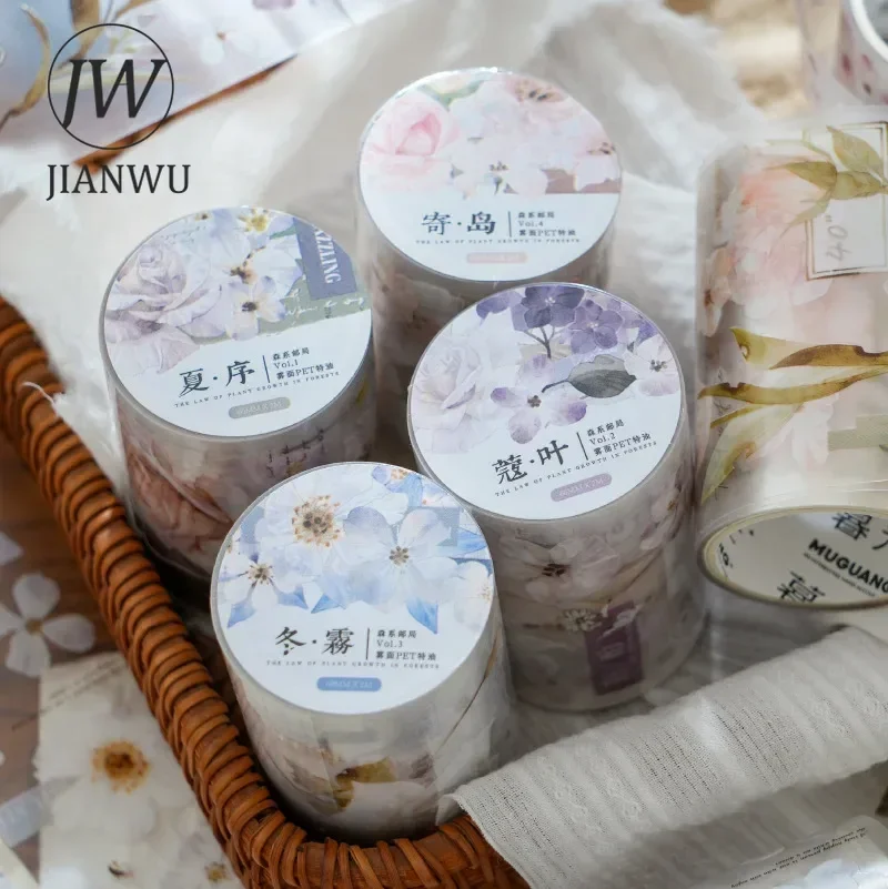 JIANWU 60mm*200cm Forest Post Office Series Literary Flower Material Collage PET Tape Creative DIY Journal Stationery