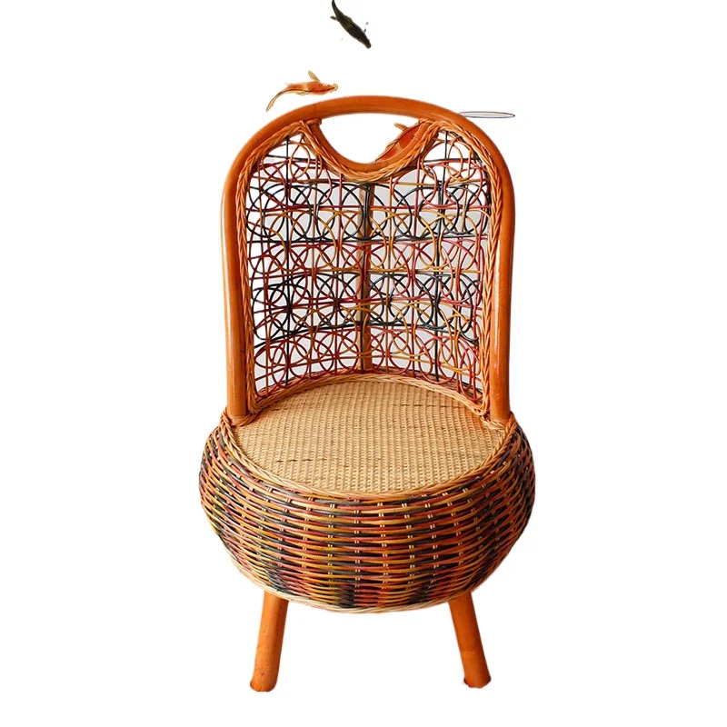 

Natural imported agate rattan woven stool purely handmade colored back chair stool real rattan