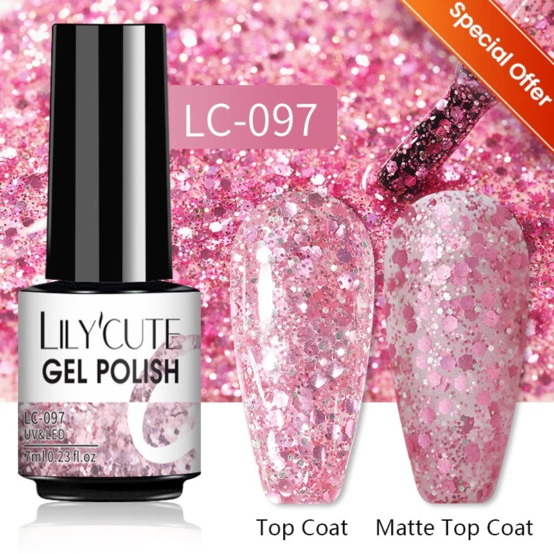 

LILYCUTE 7ml Glitter Gel Nail Polish Glitter Sequins Nail Gel Soak Off UV LED Powder DIY Semi Permanent Manicure Nail Art Supply