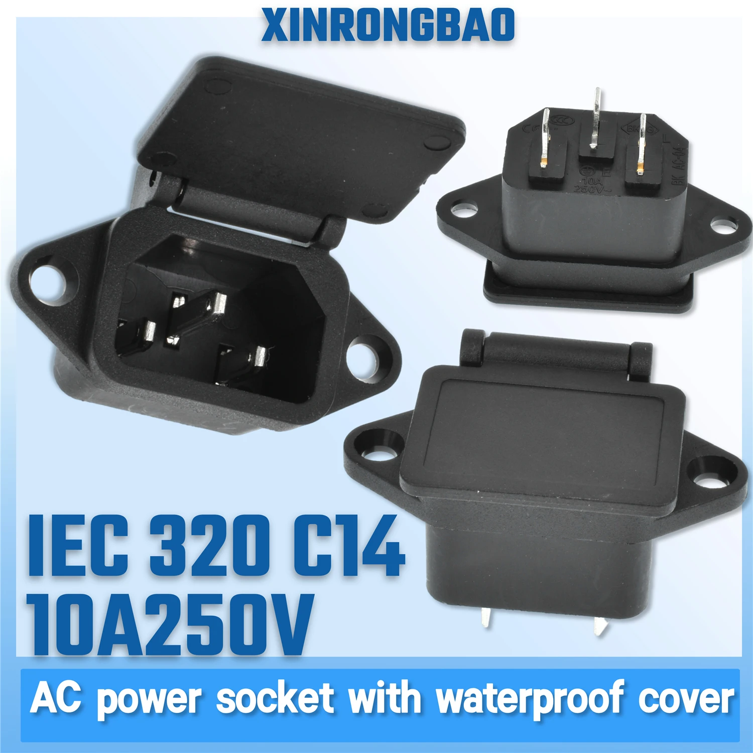Waterproof IEC320 C13 C14 wired AC power Socket Receptacle Connector electric bicycle car battery Charging Outlet dustproof 10A