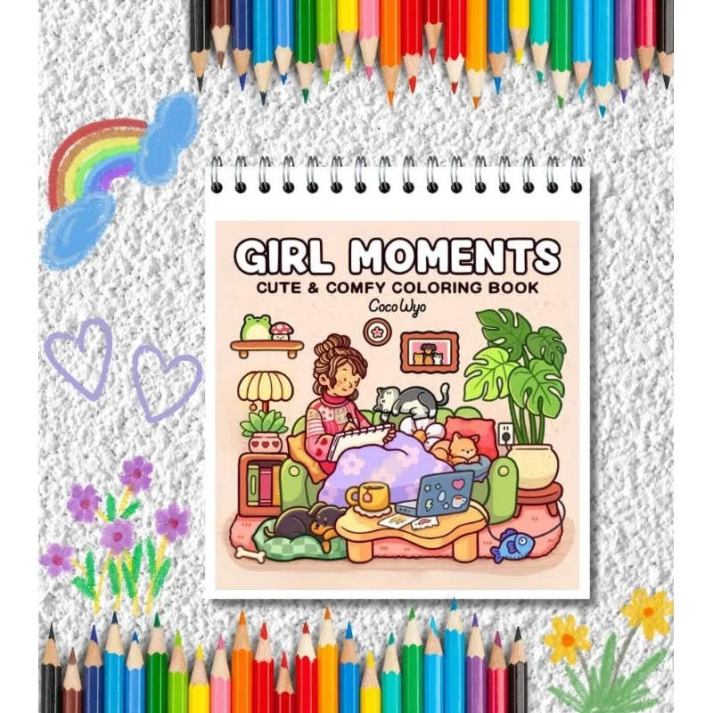 Relaxing Coloring Book for Adults & Teens, Cozy Atmosphere Art Book with Bold Easy Patterns, Stress Relief Aesthetic Girl Moment