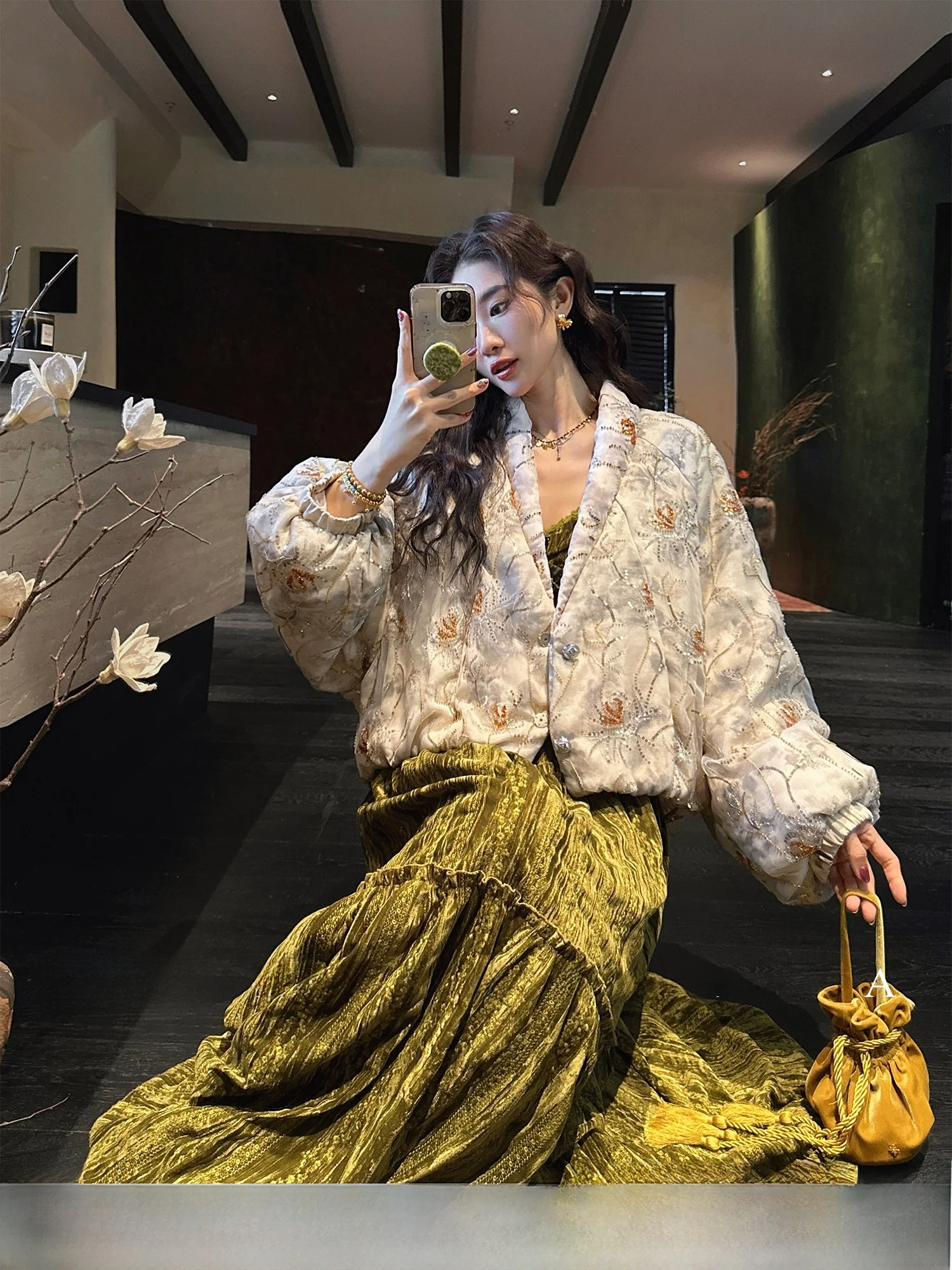 

Новая женская зимняя куртка Sanji Bla Flower Xii из европейской органзы с пайетками, пуховик для повседневной носки