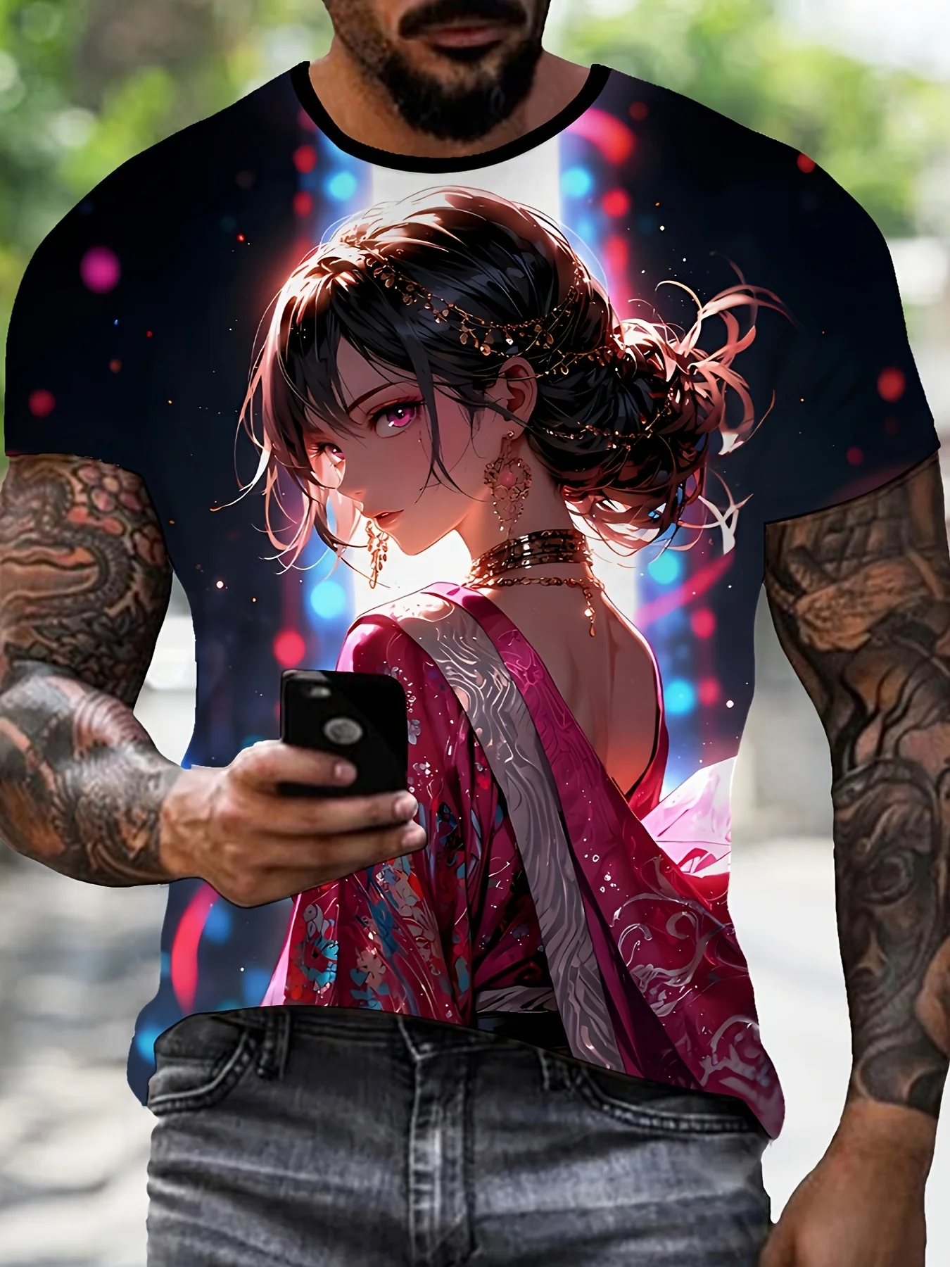 

Men'S 3D Anime Print Polyester T-Shirtsoft Polyester Fabric Summer Round Neck T-Shirt Regular Fit Suitable for Daily Leisure