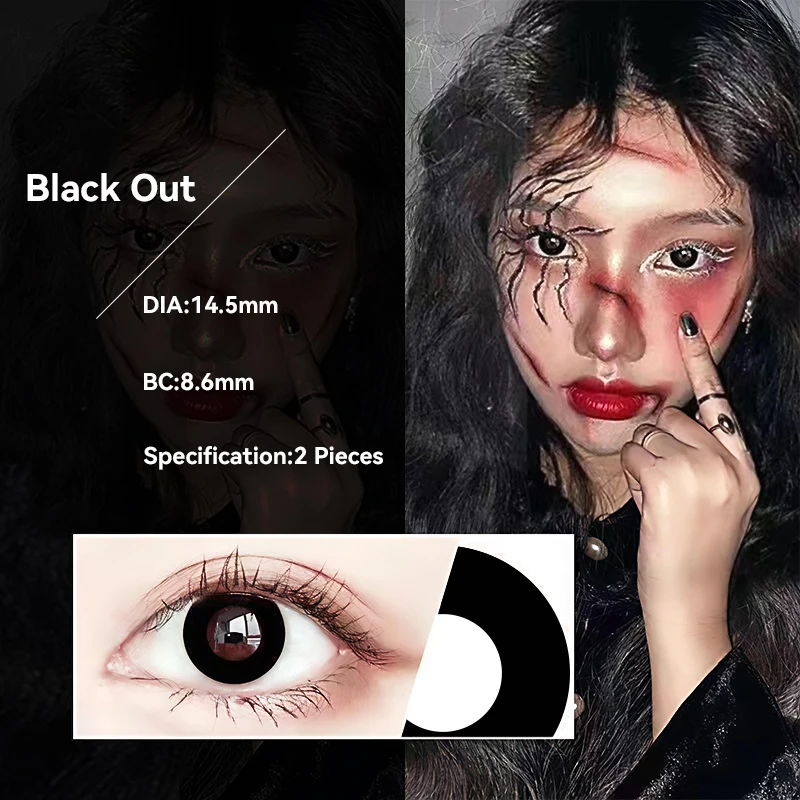 VISUASHOW Lentilles de contact colorées Blink Block 14,0 mm, lentilles de cosplay anime pour maquillage de costume et de fête à thème, lentilles souples cosmétiques
