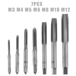 5 7pcs Titanium Plating HSS Hand Tap Set torneira de rosca métrica direita M3 M4 M5 M6 M8 M10 M12 parafuso broca reta Plug torneira