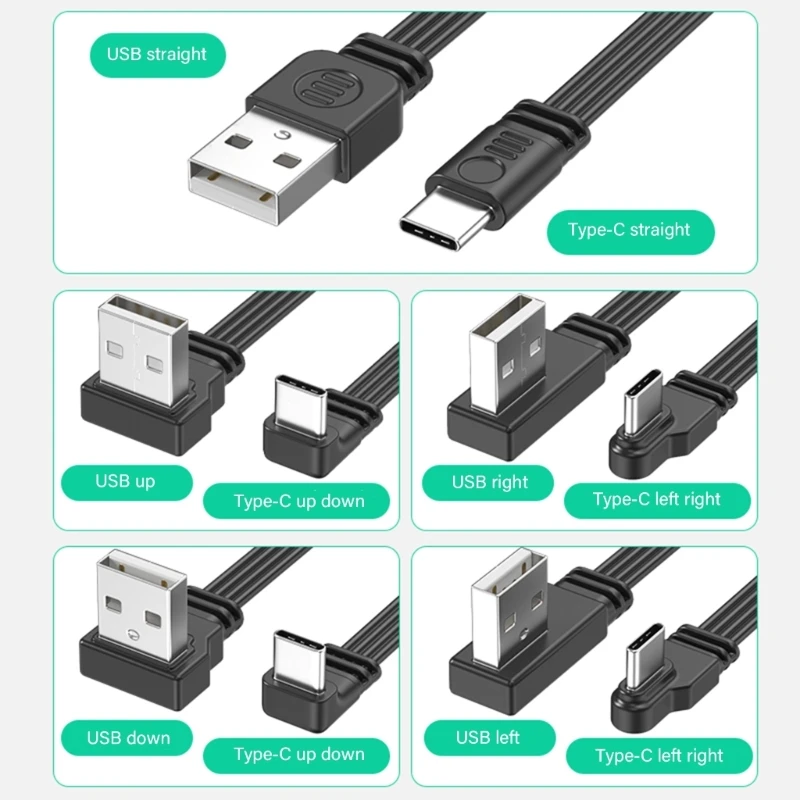 Cáp dữ liệu USB 2.0 sang Type C 2A Sạc nhanh Truyền dữ liệu 480Mbps Dây dẹt