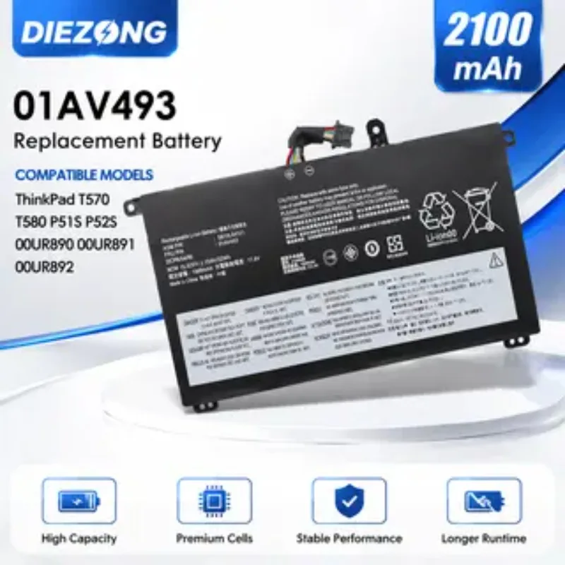 2100mAh High-Quality 01AV493 SB10L84121 Laptop Battery for Lenovo ThinkPad T570 T580 P51S P52S 00UR890 00UR891 00UR892
