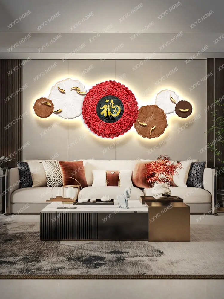 Living Room Luminous Decorative Painting Sofa Background Wall Led Ambient Light Mural High-Grade Chinese Knot Hanging Painting