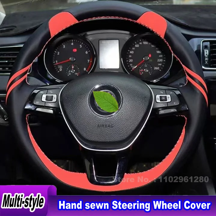 

Hand-sewn Non-slip Black Red Leather Car Steering Wheel Cover For Volkswagen VW Passat B8 Golf 7 Mk7 Interior Accessories