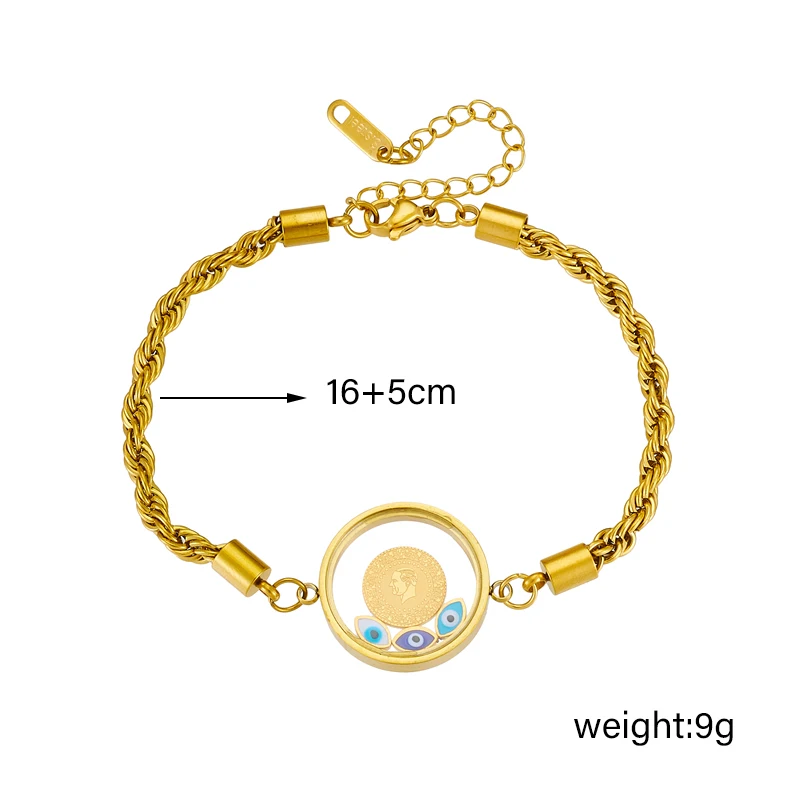 DIEYURO 316L Stainless Steel Round Portrait Eye Necklace Bracelet For Women Girl Fashion Non-fading Jewelry Set Party Gift