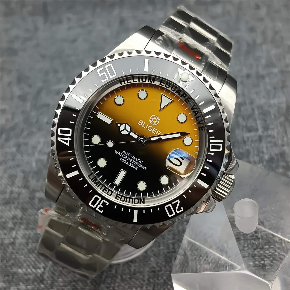 Relógio mecânico submersível masculino, vidro de safira nh35a pt5000, movimento 43mm, caixa de aço 316l, pulseira com trava deslizante, moldura de cerâmica