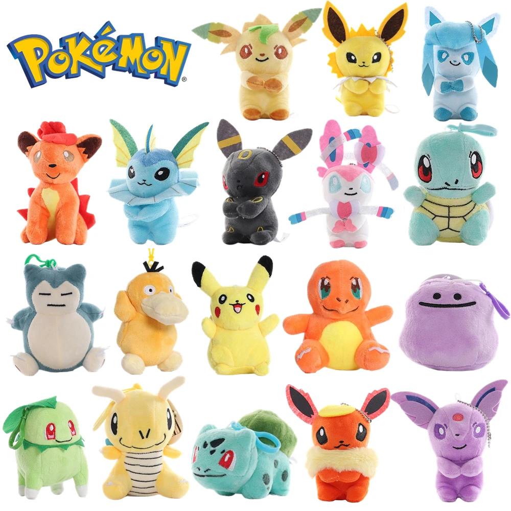 

9-13cm Pokemon Plush Toys Pikachu Charmander Bulbasaur Eevee Snorlax Vaporeon Vulpix Ditto Anime Doll Keychain Pendant Kids Gift