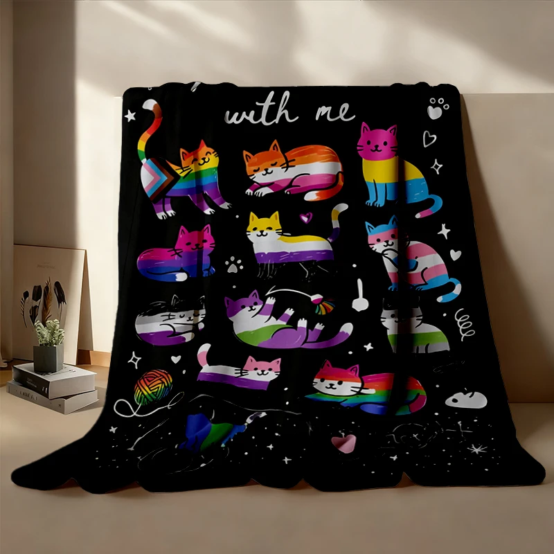 Safe with Me Cat Cozy Blanket, LGBTQ Pride Cats Warm Blanket Inclusive Ally Gift