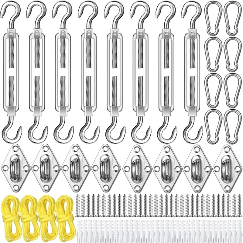 92 Pieces Shade Sail Hardware Kit Rust-Proof Shade Hardware Kit For Triangle Rectangle Shade Sail Installation