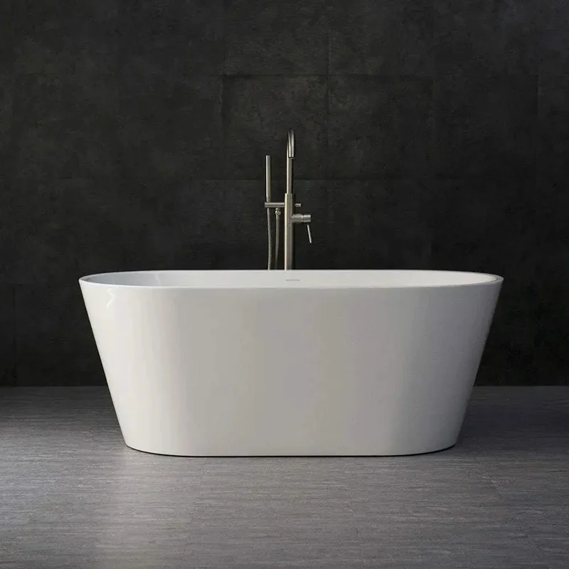 

Acrylic Freestanding Bathtub Contemporary Soaking Tub with Brushed Nickel Overflow Drain White Anti-Slip Design 59