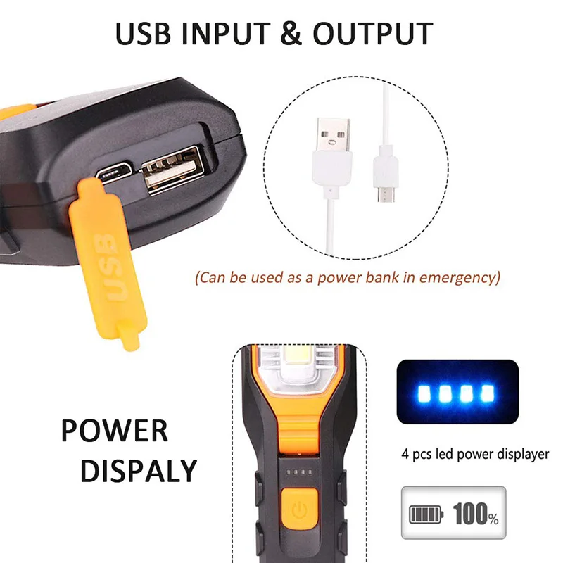Portable COB LED Work Light Car Garage Mechanic Lamp USB Rechargeable Torch Outdoor Camping Emergency Light Warning Light