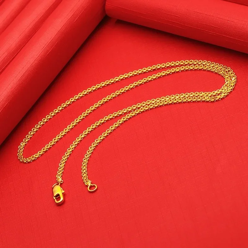 Luxurious 9999 24K genuine gold women's flat chain gold necklace, simple and elegant, giving gold jewelry necklace to girls