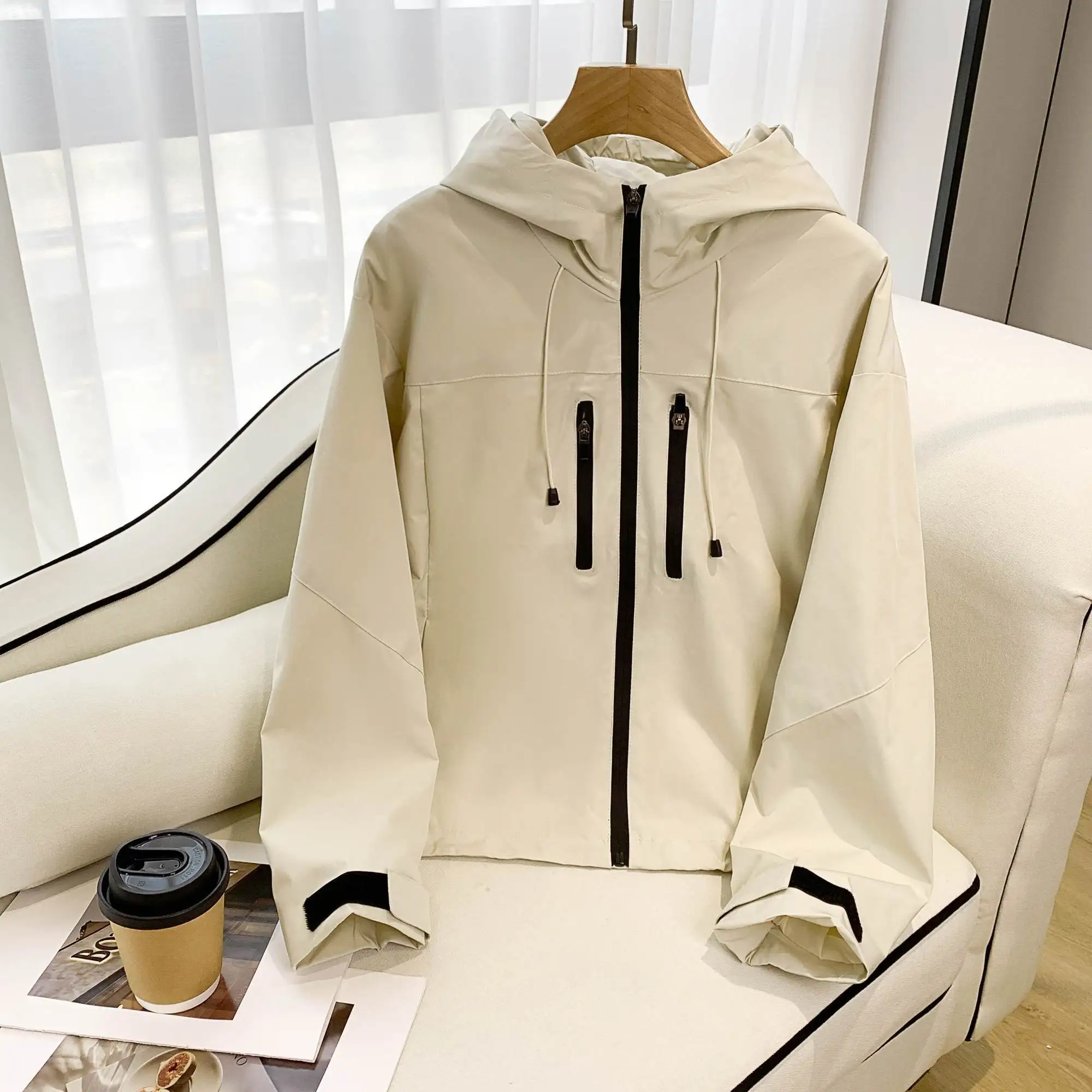 

Повседневная женская куртка с капюшоном и длинными рукавами, весенне-осенняя новая свободная и модная куртка