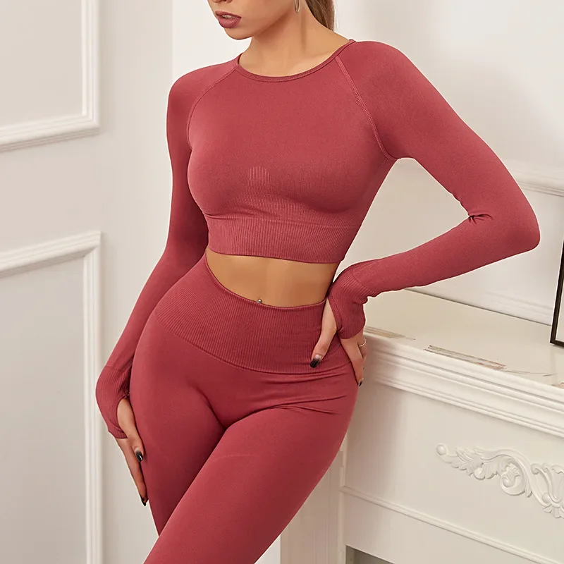 Yoga Long Sleeve Tops Leggings Gym Clothes for Women Sets Yoga Suit Two Piece Set Women High End  Cheap Fitness Gym Sport Set