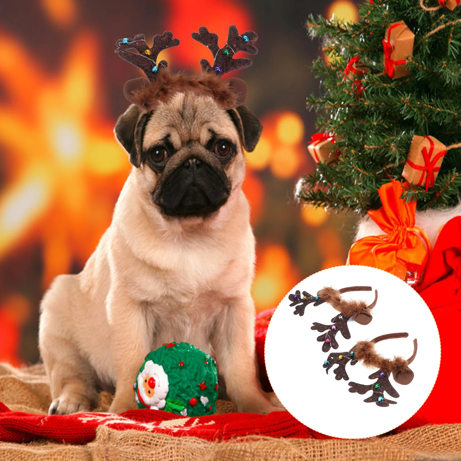 

2Pcs Christmas Reindeer Hair Antler Pet Headband Luminous Xmas Party Decoration Glowing Hair Hoops for Festival Celebration