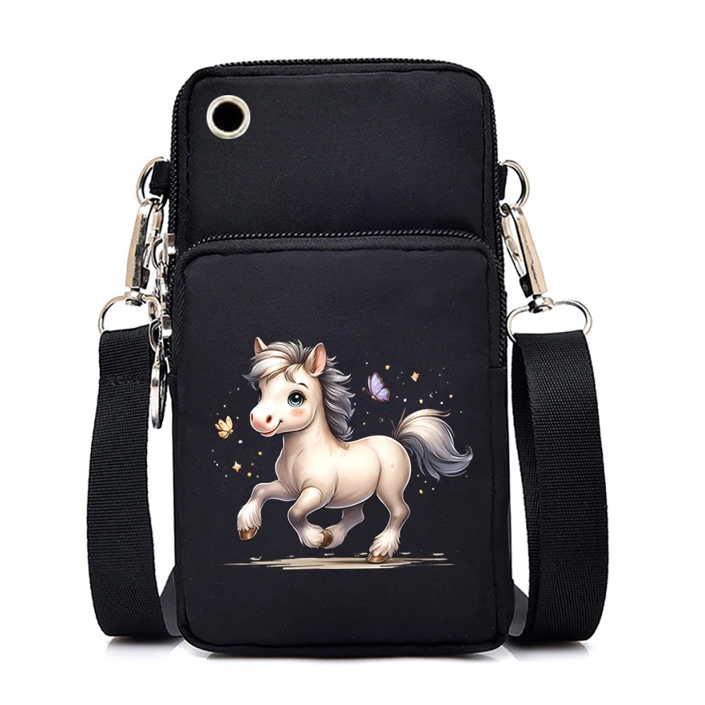 Cute Horse Print Purses and Handbags Female Mini Mobile Phone Bag Cartoon Sunflower Zipper Crossbody Bag Women Shoulder Bags