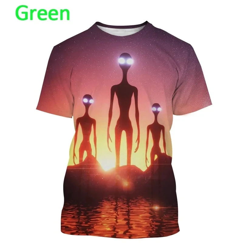 New Alien Image Series Fun Printed Casual T-shirt Role Playing Men\'s Unisex Hip Hop Round Neck Short Sleeve