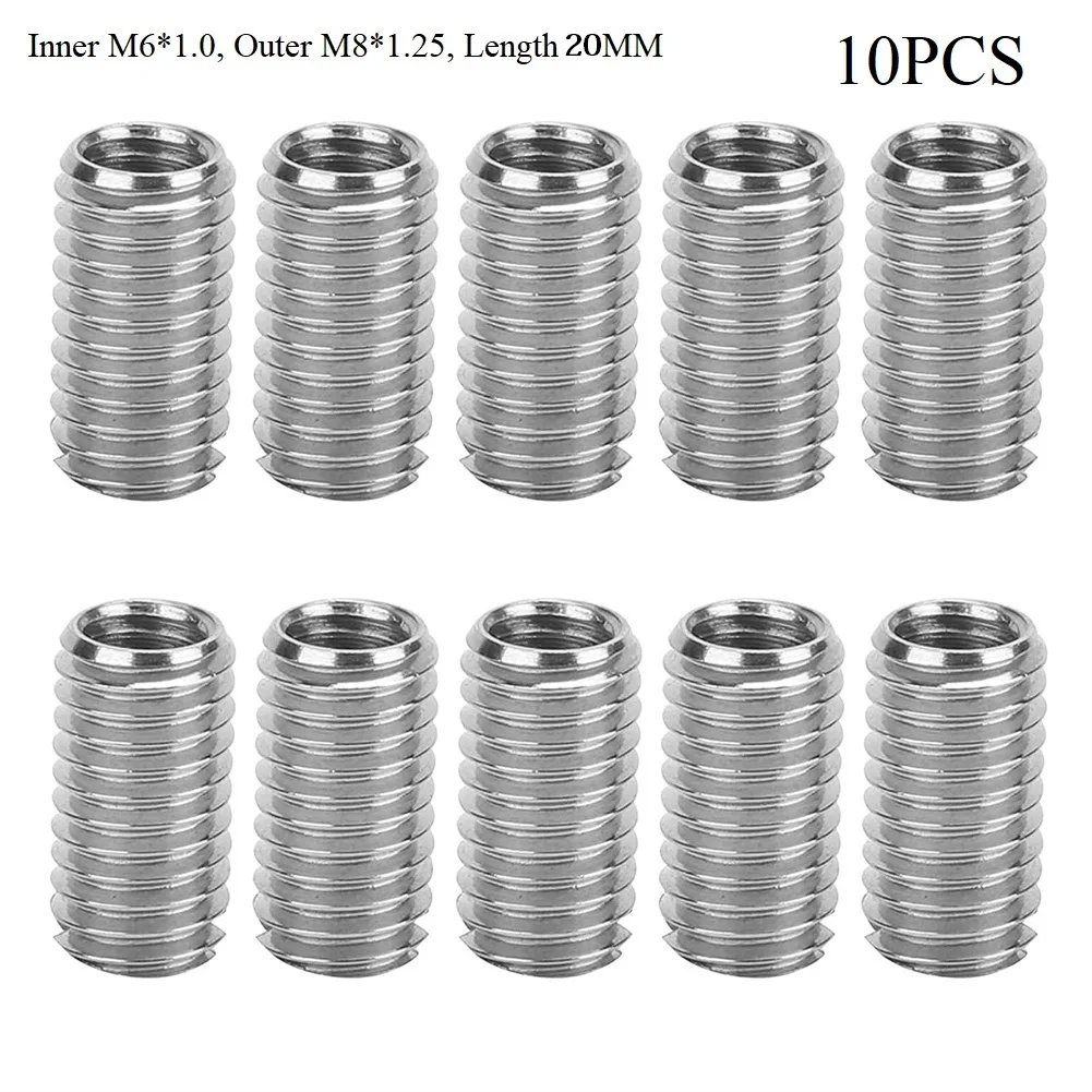 Versatile Thread Repair Tool for Efficient Solutions 10pcs Threaded Inserts M6X1 0 Inner M8X1 25 Outer Length 20MM