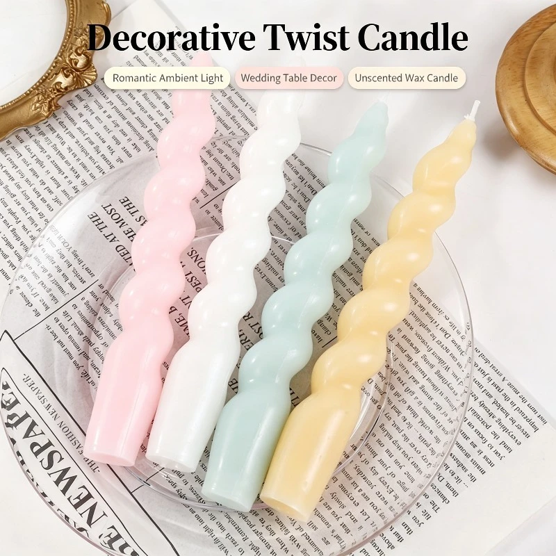 Classic Colorful Twisted Taper Candle Smokeless Tasteless Creative Long Stick Candle for Home Wedding Party Decoration Ornament