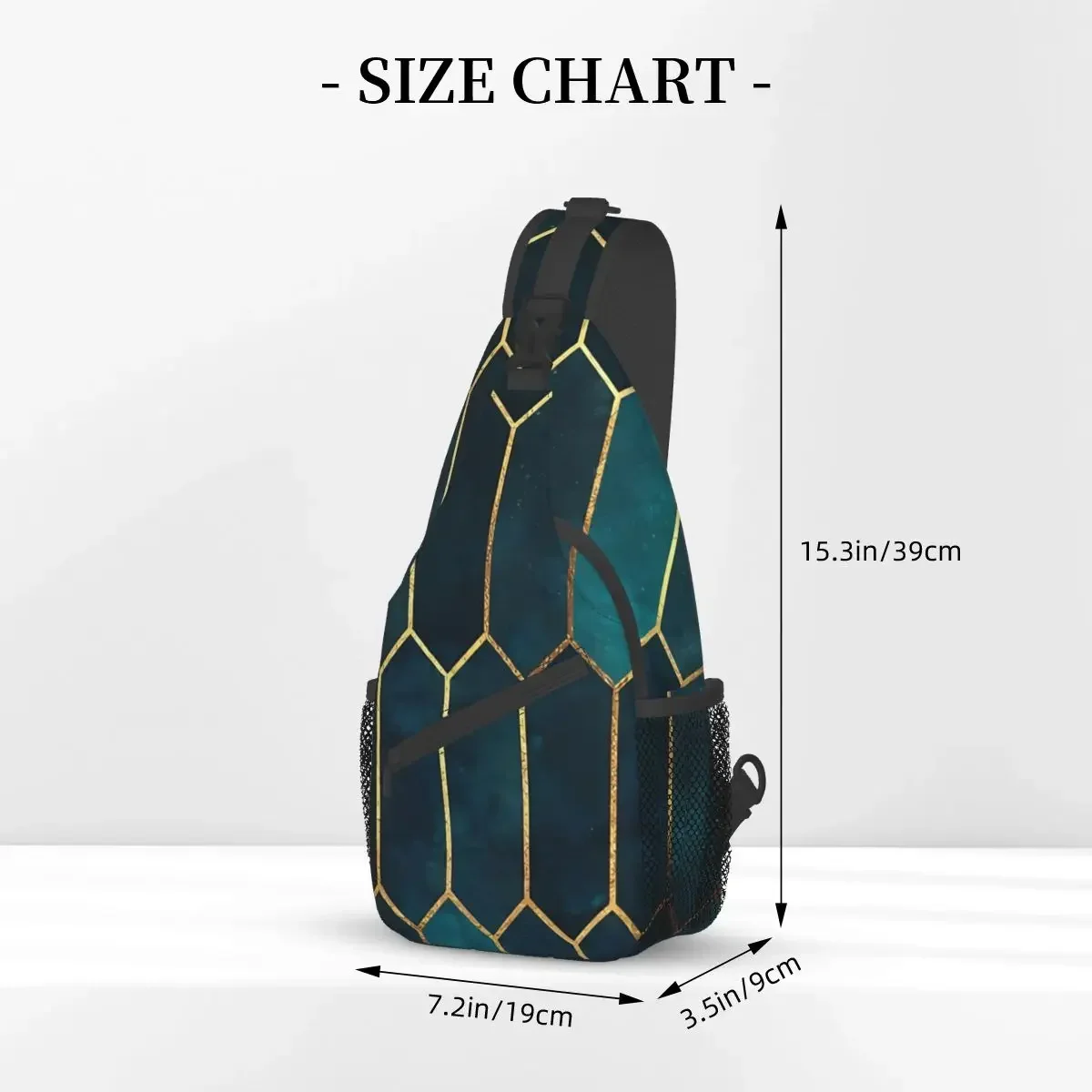 Geometry Pattern Crossbody Bag Sports Deep Teal And Blue Gold Chest Bag Unisex Women Man Fashion Shoulder Backpacks Travel